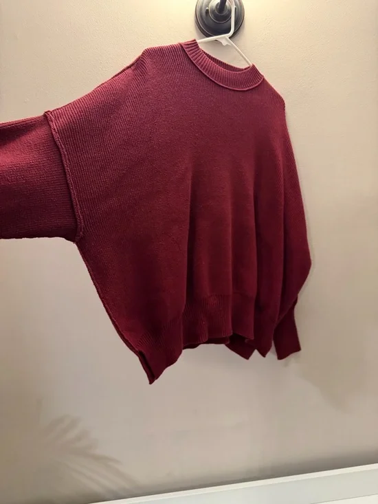 Free People Ottoman Slouchy Tunic Ribbed Mock Neck Sweater Burgundy XS - Picture 3 of 6